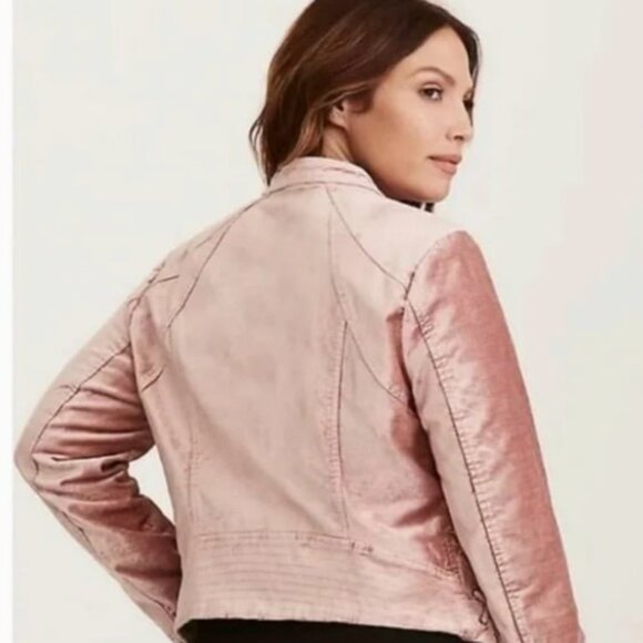 Torrid Crushed Velvet Lace Up Sleeve Moto Jacket in Iced Pink - Picture 2 of 12